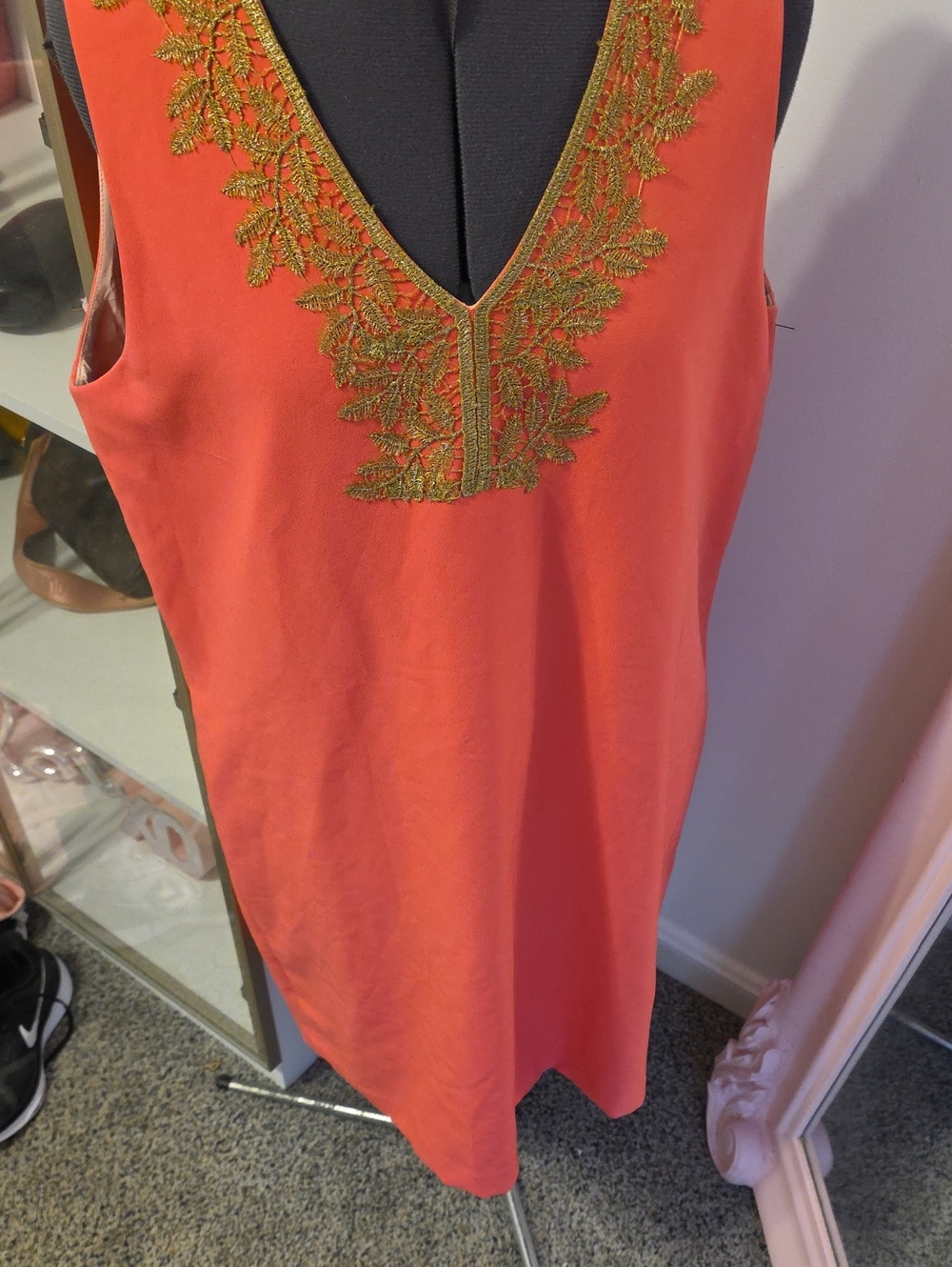 Vilagallo Coral Camisole with Gold Embroidered V-Neck